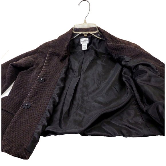 Chicos Black Career Office Blazer Textured Lined w Snap Closure Pockets Size 1 M - Picture 8 of 8